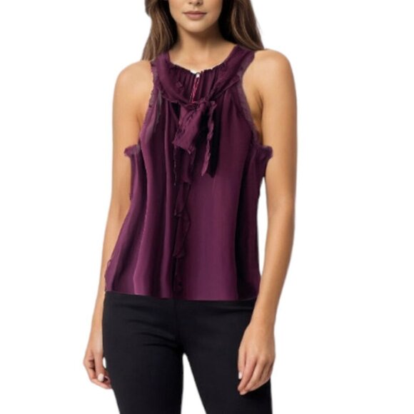 Parker Allie SILK Ruffles Tie Halter Neck Sleeveless Blouse Purple Small NEW - Picture 1 of 15